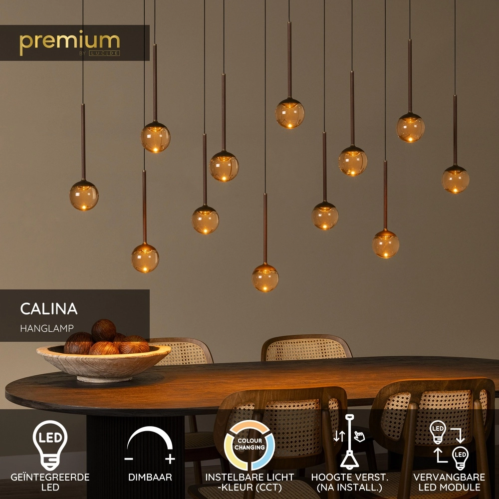 Ovale Pendellampe Calina 12-Licht mit bernsteinfarbenen Kugeln Premium by Lucide 5411212242068
