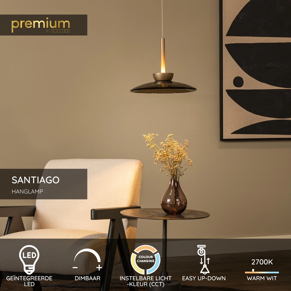 Glas-LED-Pendellampe Santiago Ø 32cm – Champagner Premium by Lucide 5411212221919