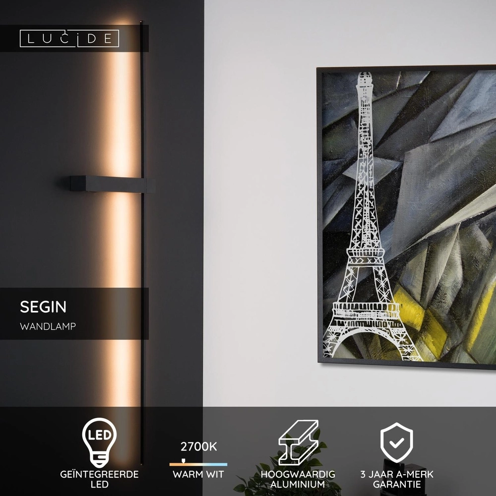 Elegante Wandlampe Segin Schwarz 90 cm Lucide 5411212126917
