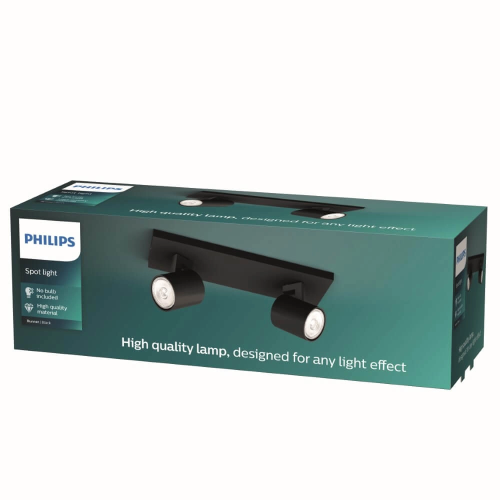 Schwarzer Deckenstrahler Runner 2-flammig Philips 8719514435315