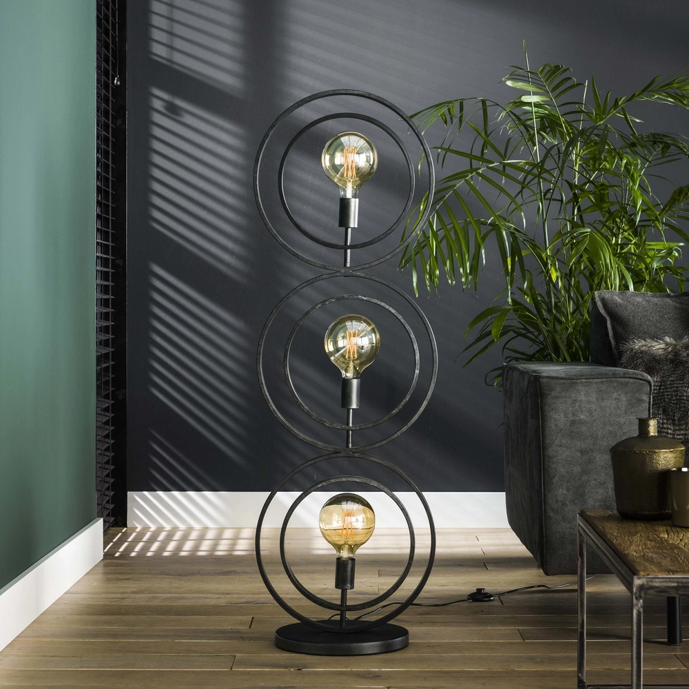 3-Licht Holzkohle-Stehlampe Turn E27 - Ø 40cm Lyora 8716803513082