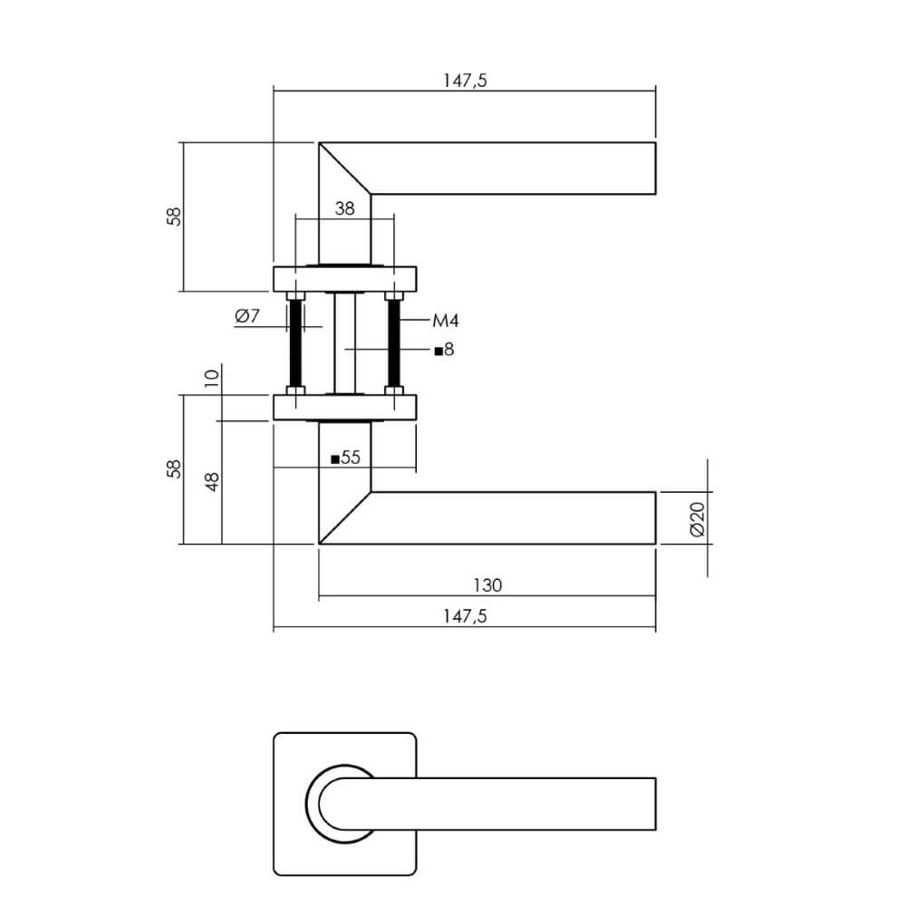 Türklinke Bastian auf Rosette quadratisch schwarz Intersteel 8714186499108