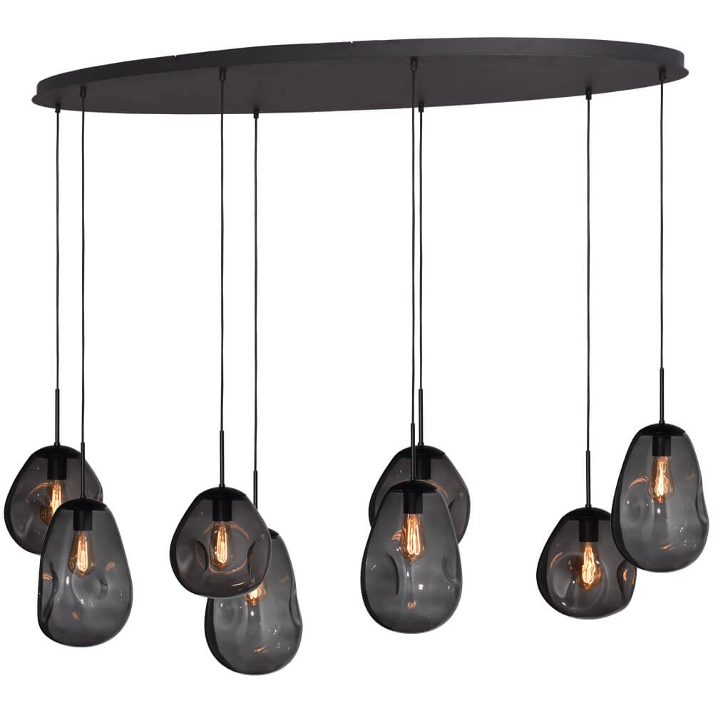 Hängelampe Lava Oval 8x Rauchglas