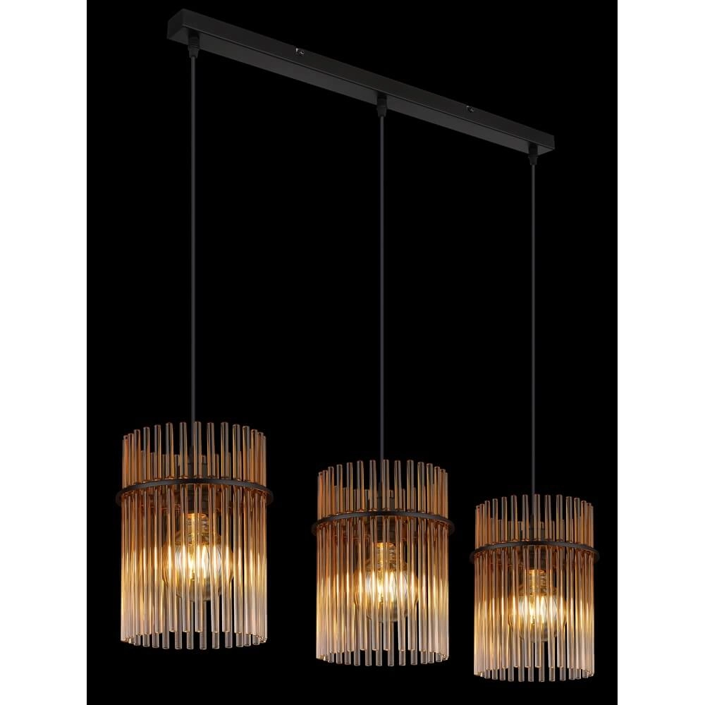 Schwarze Pendelleuchte Gorley mit Braunglas 3-flammig Globo 9007371468997