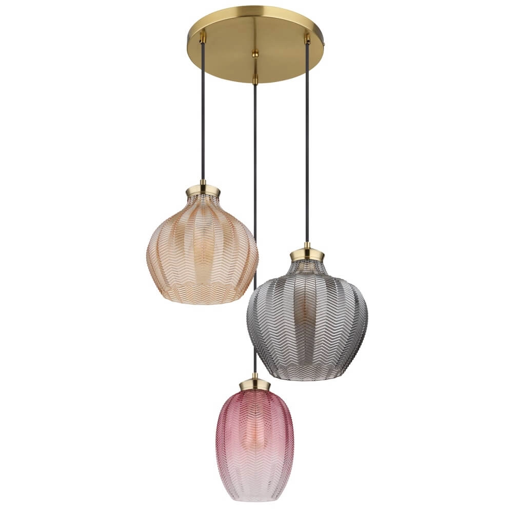 Goldene Pendelleuchte Jessica mit farbigem Glas rund Globo 9007371487110