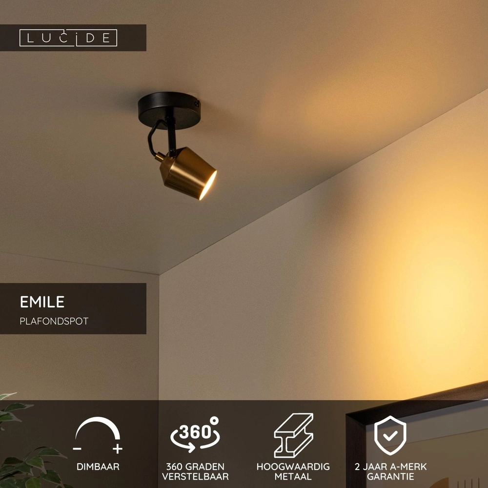 Deckenlampe Emile Schwarz mit Gold Lucide 5411212510075