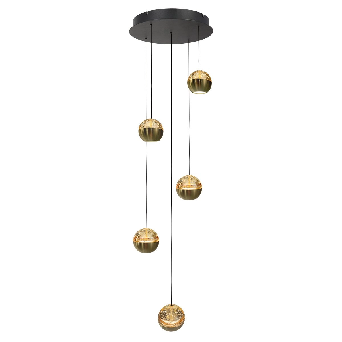 5-Licht Vide Pendellampe Belluno LED – Messinggold mit Glas Steinhauer 8712746183870