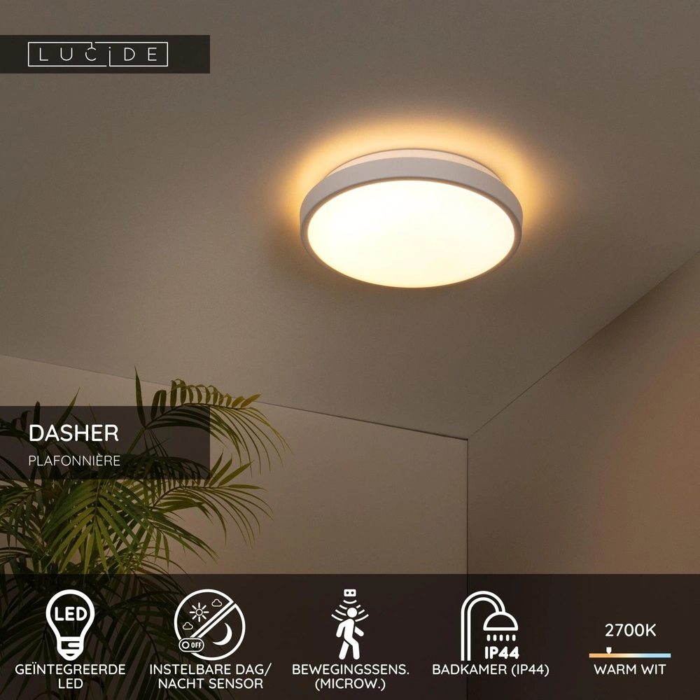 Weißes Deckenlicht Dasher Ø 29,3 cm IP44 für Badezimmer Lucide 5411212792082
