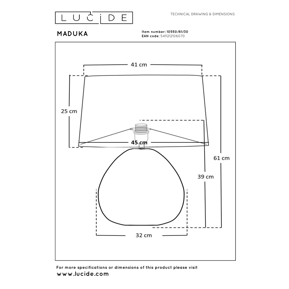 Seegras-Tischlampe Maduka Ø 45cm – schwarz mit weißem Farbton Premium by Lucide 5411212106070