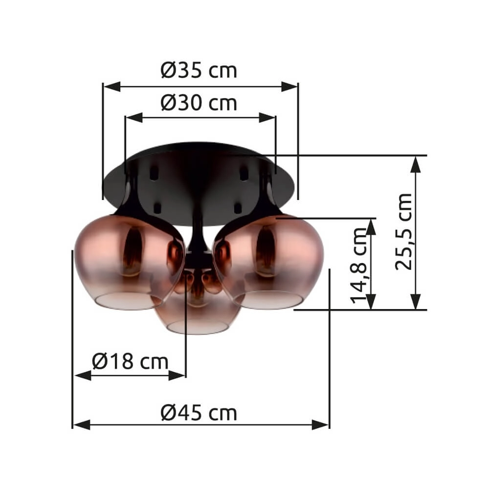 Schwarze Deckenleuchte Maxy mit rotem Glas Ø 45cm Globo 9007371447978