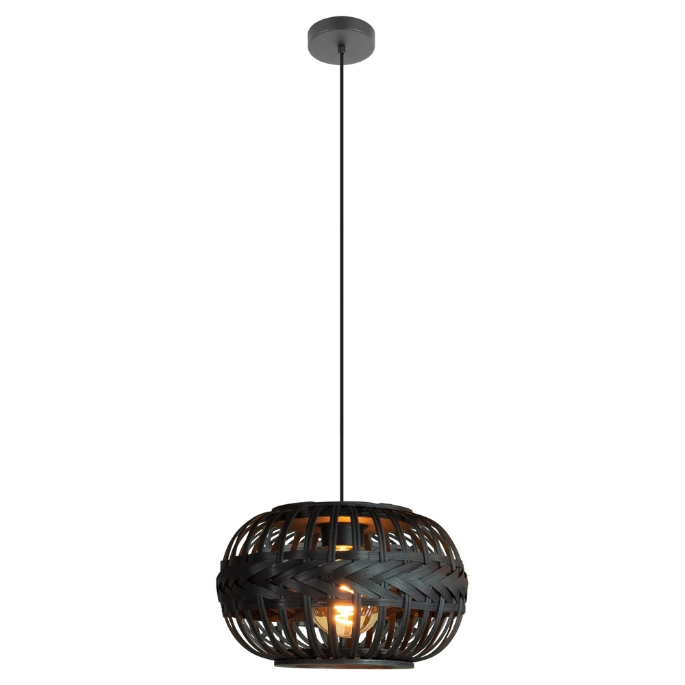 Schwarze Pendellampe Towcester Ø 38cm – Holz