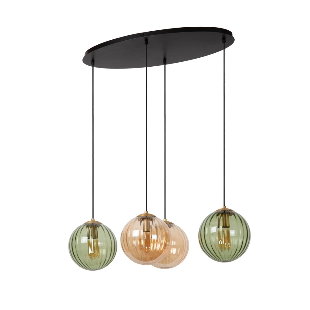 4-Licht Pendellampe Monsaraz Grünes und bernsteinfarbenes Glas