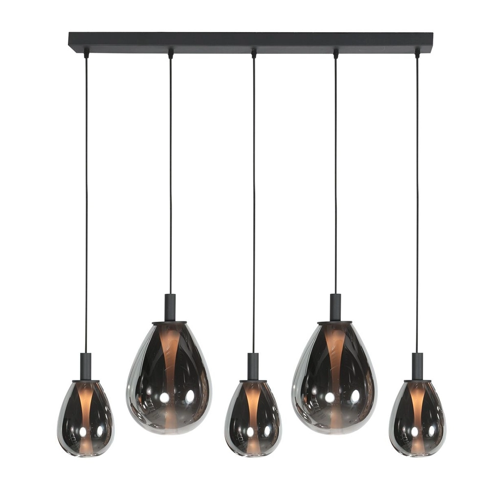 Pendelleuchte Glimsy 5-flammig schwarz mit Rauchglas Steinhauer 8712746177954