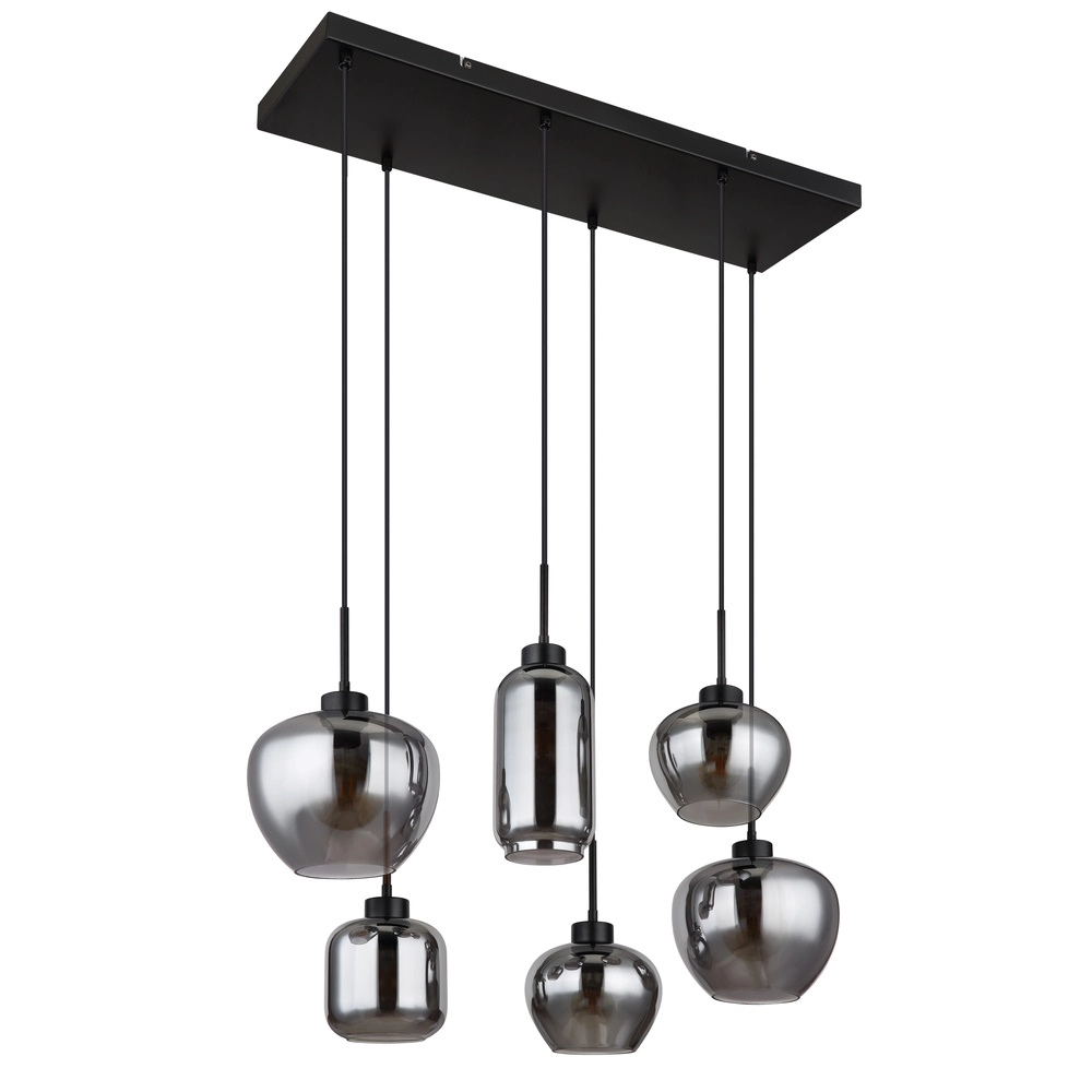 6-Licht Pendellampe Matt Schwarz mit Rauchglas Globo 9007371454259