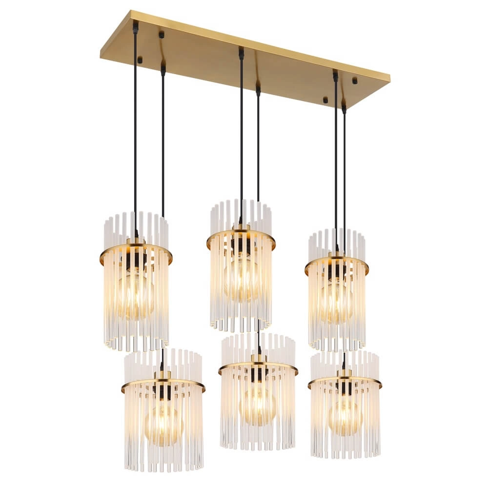 Goldene Pendelleuchte Gorley mit Glas 6-flammig