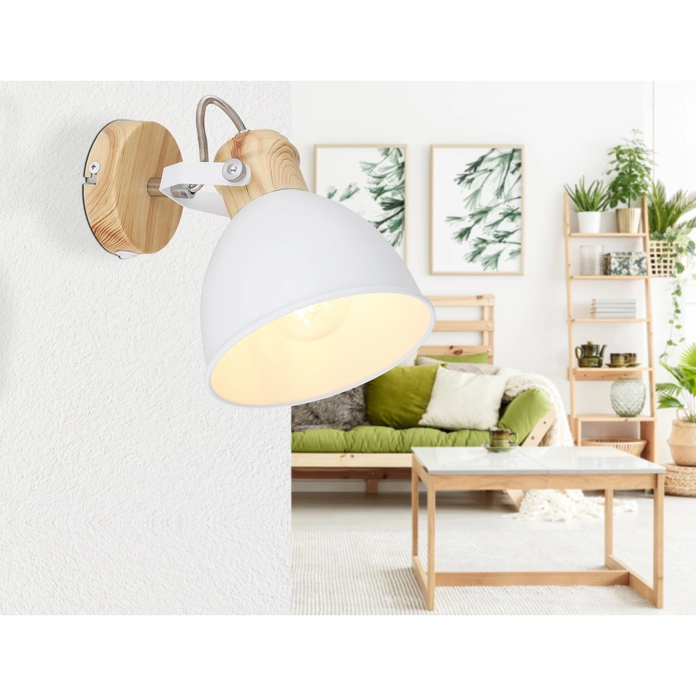 Skandinavische Wandlampe Wiho Weiß mit Holz Globo 9007371409174