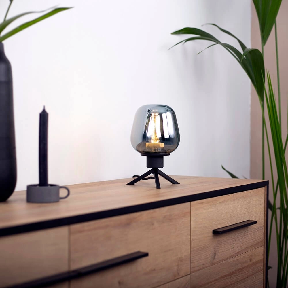Glastischlampe Reflexion 14 cm schwarz mit Rauchglas Steinhauer 8712746132625
