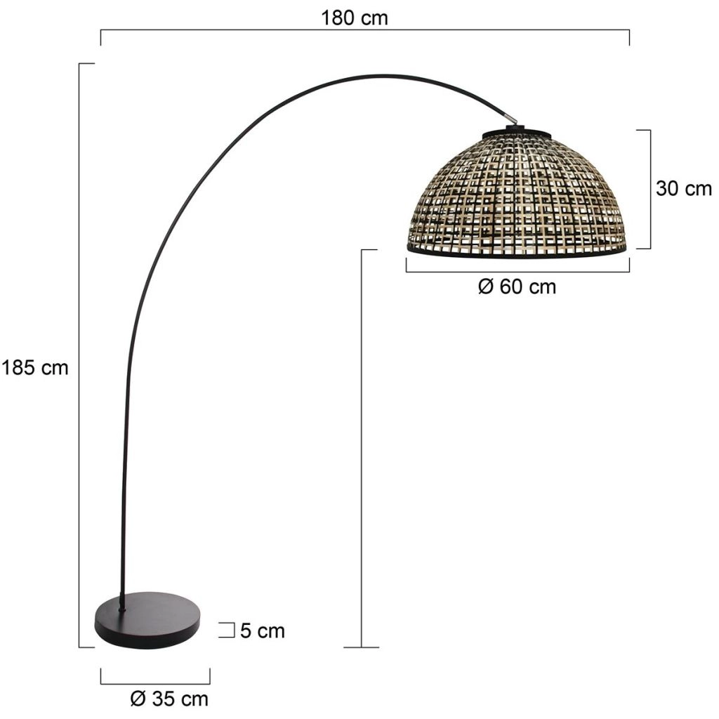 Schwarze Bogenlampe Solva mit Bambusschatten Ø60 cm Steinhauer 8712746182613