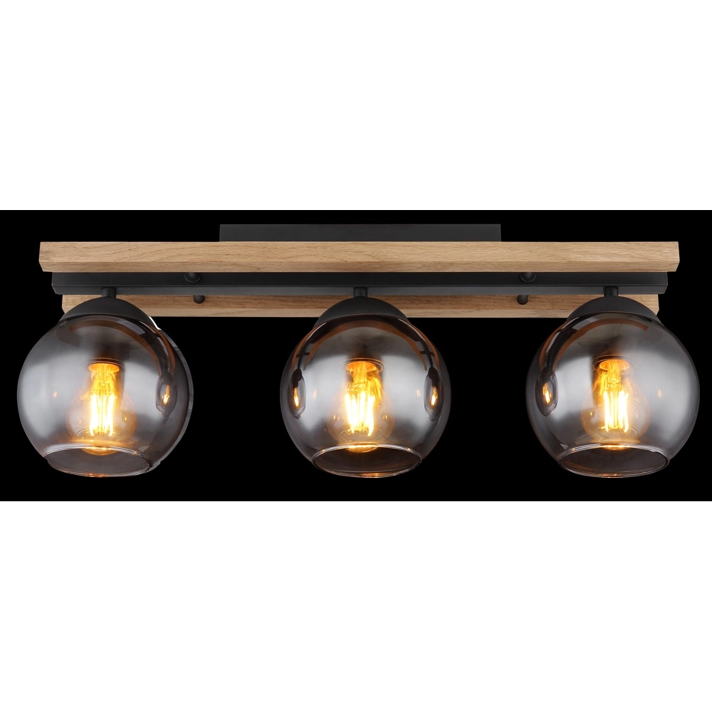 3-Licht Deckenlampe Conni Schwarz mit Holz Globo 9007371448739