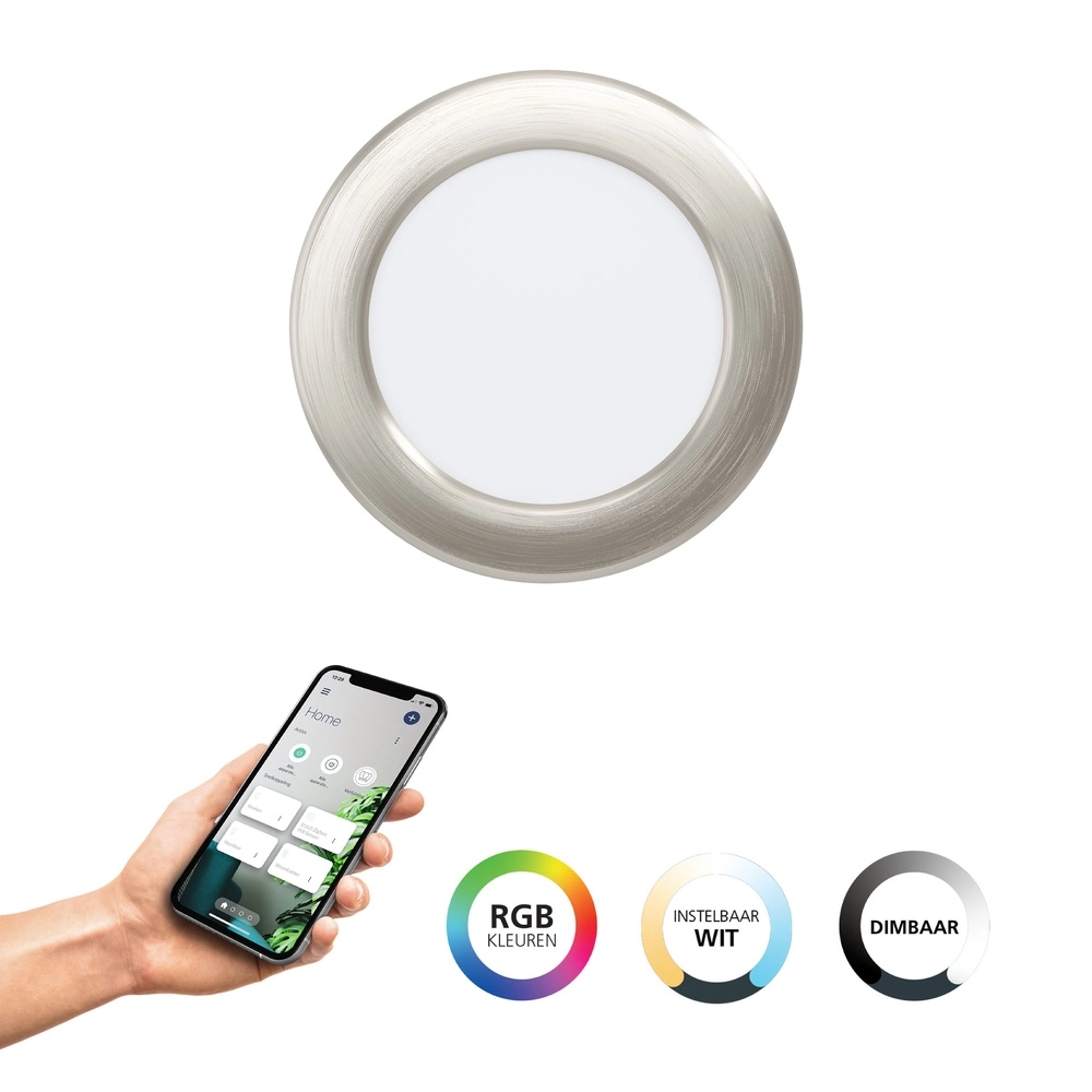 IP44-Einbaulampe Fueva 6-Z Zigbee – Edelstahl – Ø 12 cm Eglo 9008606331031