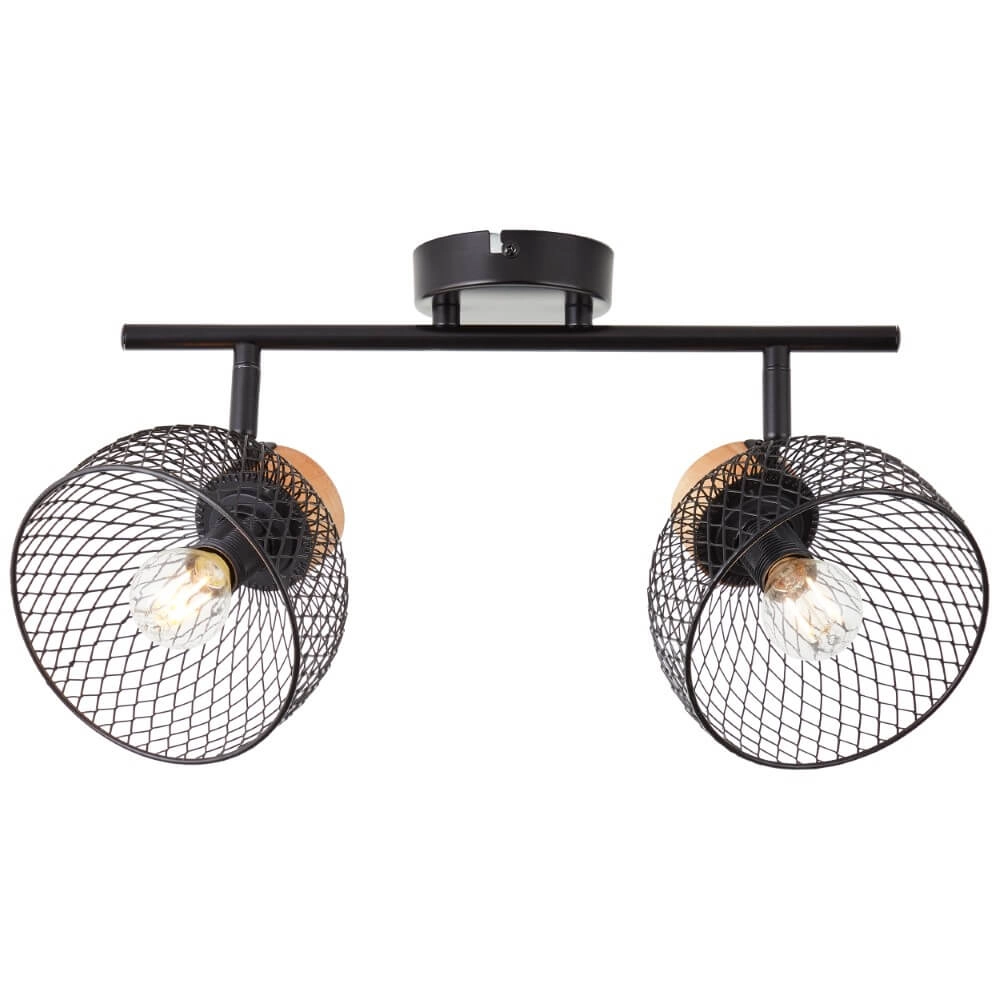 2-flammige Deckenleuchte Thuy schwarz mit Holz Brilliant 4004353409578