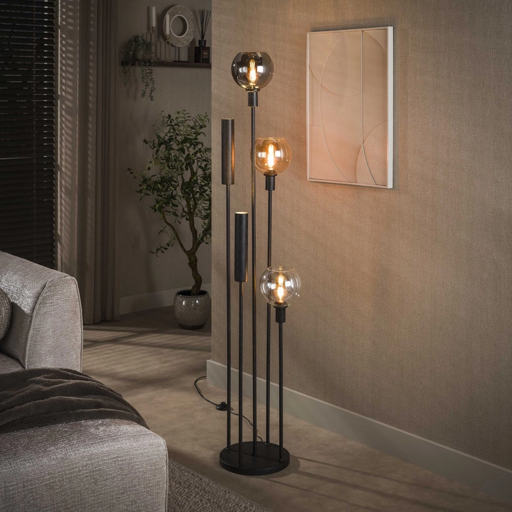Stehlampe Sfera mit Brillen und Uplightern
