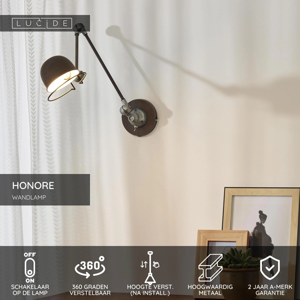 Ausklappbare Wandlampe Honore Klassisches rostbraun Lucide 5411212450388