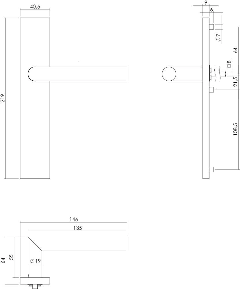 Türklinke Hoek 90 rechteckiger Edelstahl Intersteel 8714186186947