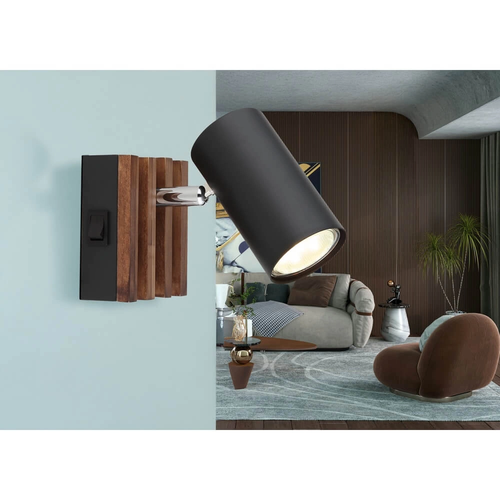 Deckenlampe Kayden Single schwarz mit Holz Globo 9007371525447