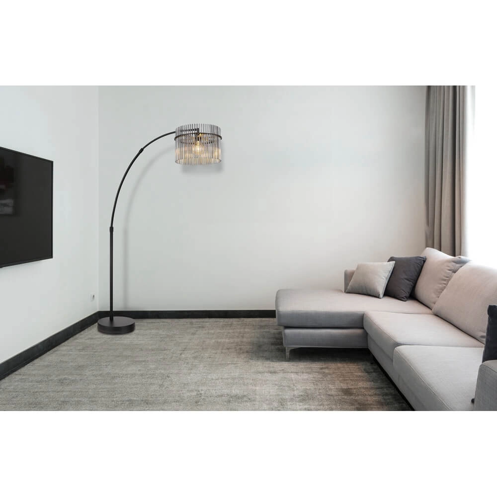 Schwarze Stehleuchte Gorley mit Rauchglas Globo 9007371471942