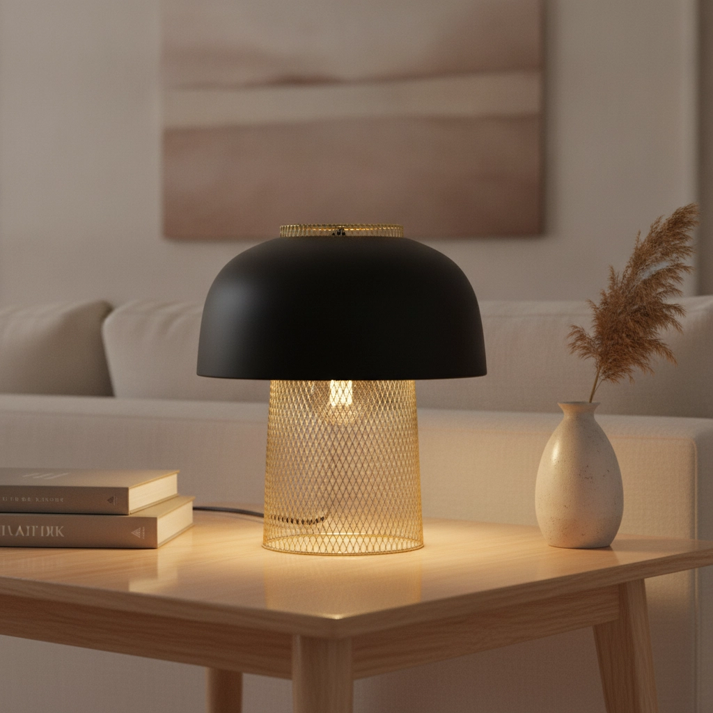 Tischlampe Sqube schwarz mit gold
