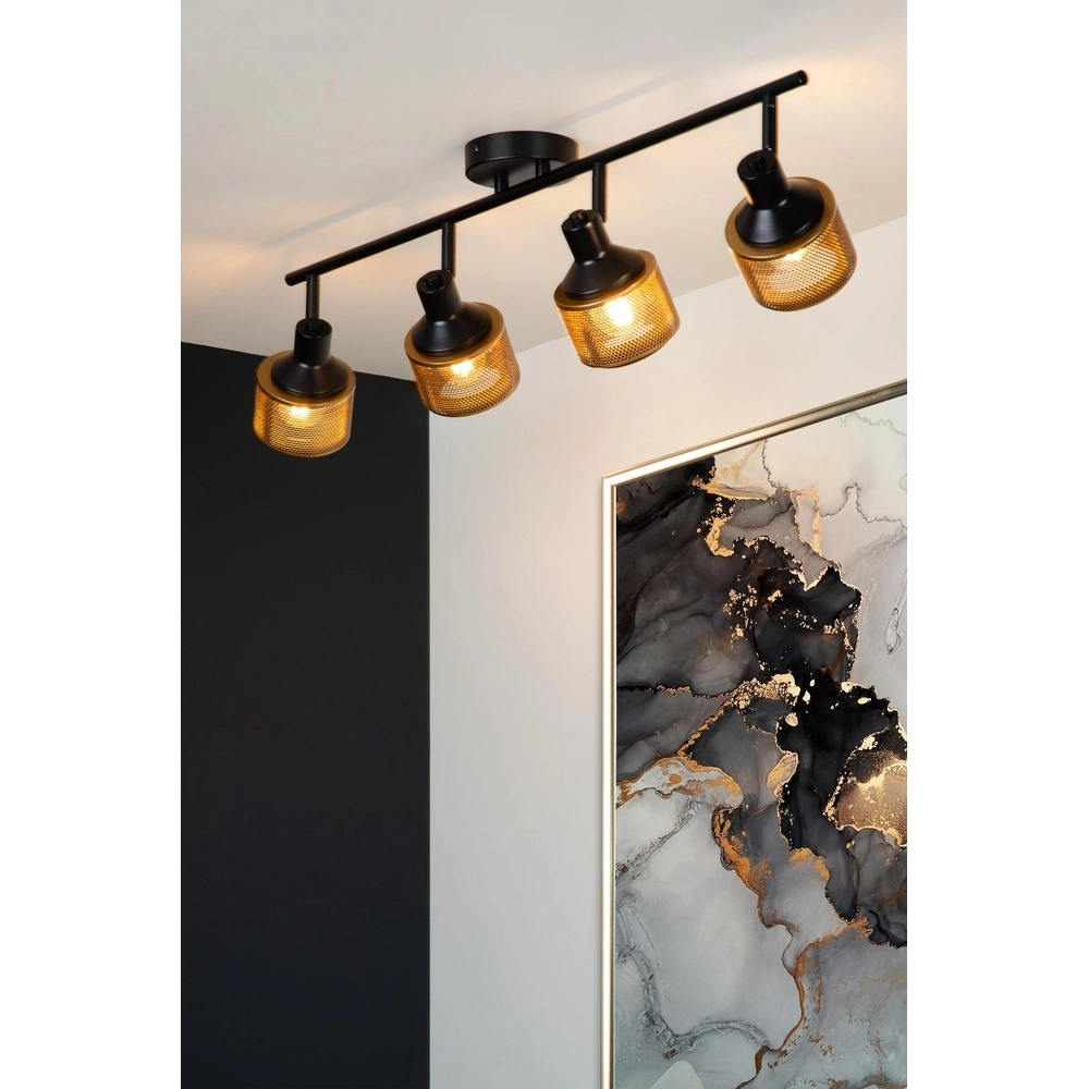Deckenlampe Rafa 4-Licht Schwarz mit Kupfer Lucide 5411212771308