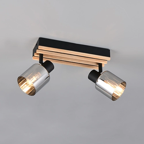 Deckenlampe 2-Leuchten Travia Schwarz mit Holz