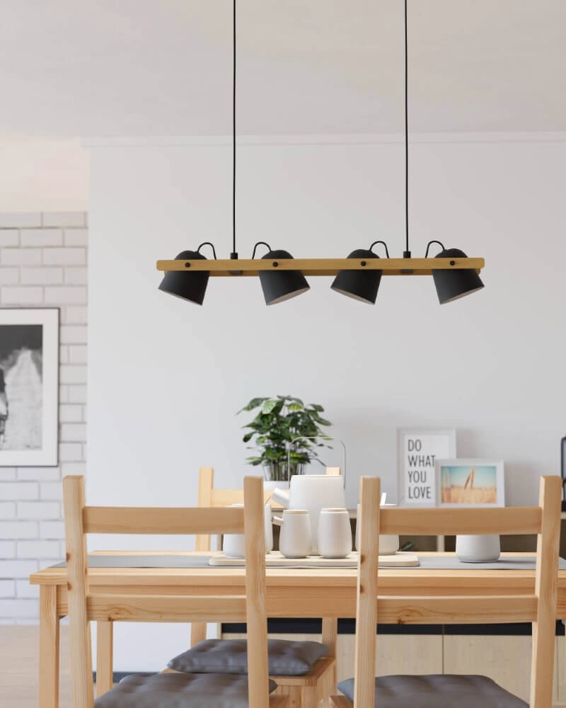 Hängelampe mit 4 Leuchten Hornwood-Z schwarz mit Holz Eglo 9008606274291