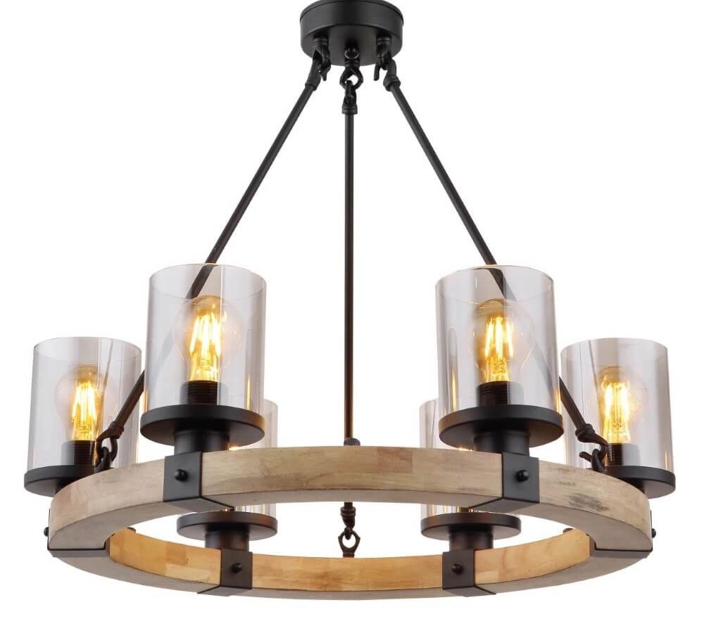 Hängelampe aus Holz Lila 6-flammig rund Globo 9007371434725