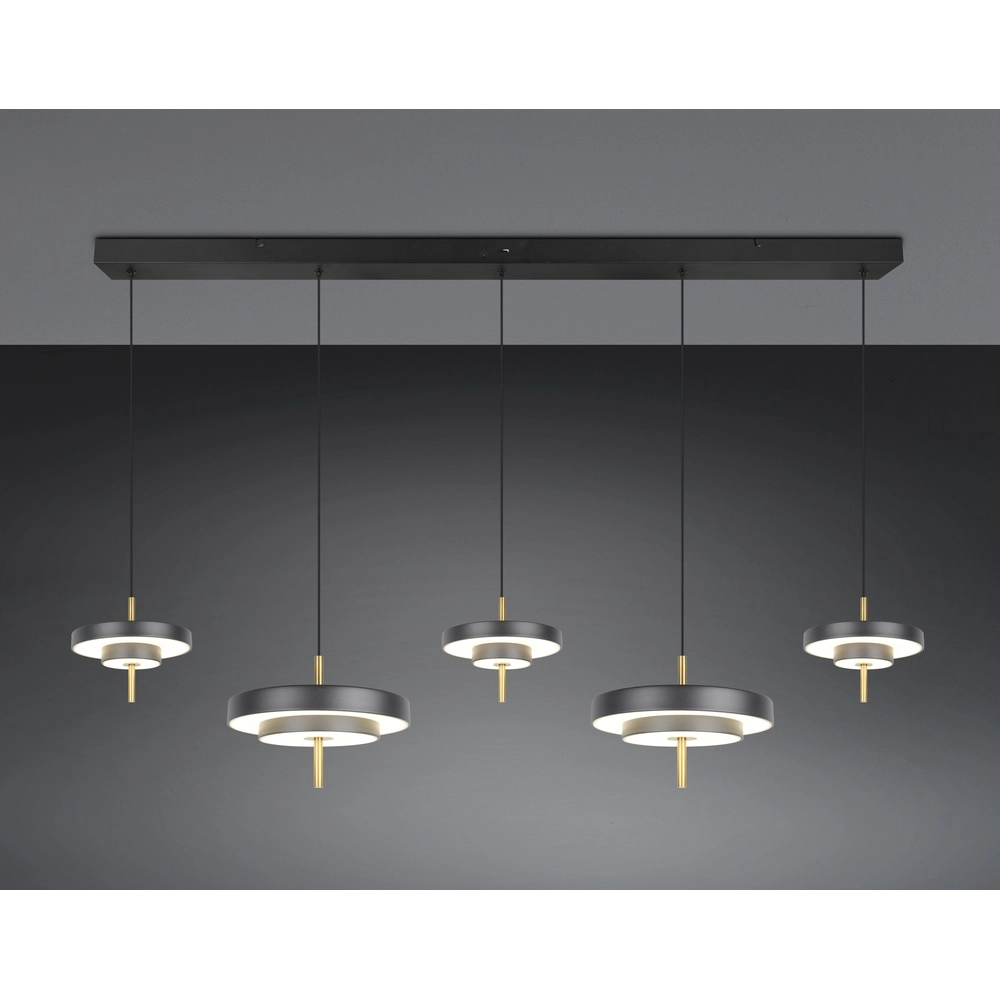 5-flammige Pendelleuchte Keaton schwarz mit gold Trio 4017807655483
