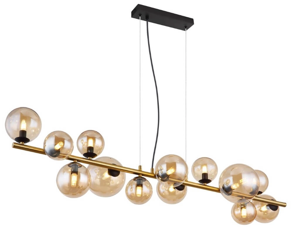 Goldene Hängelampe Riha Design mit Braunglas