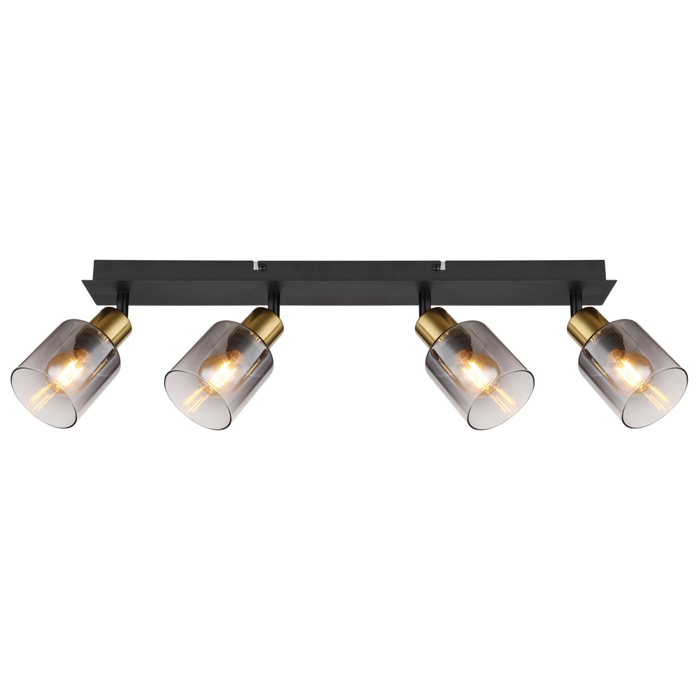 4-Licht Deckenlampe Hollsy Schwarz mit Rauchglas Globo 9007371451852