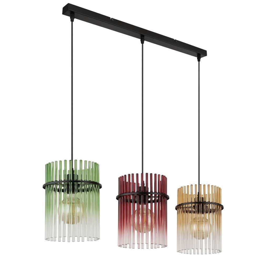 Schwarze Pendelleuchte Gorley Farbiges Glas 3-flammig Globo 9007371481002