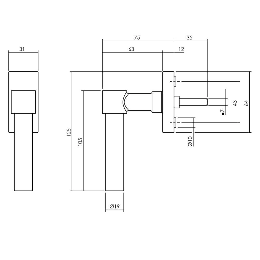 Fenstergriff in L-Form Ventra Rechteckige Rosette schwarz Intersteel 8714186562215