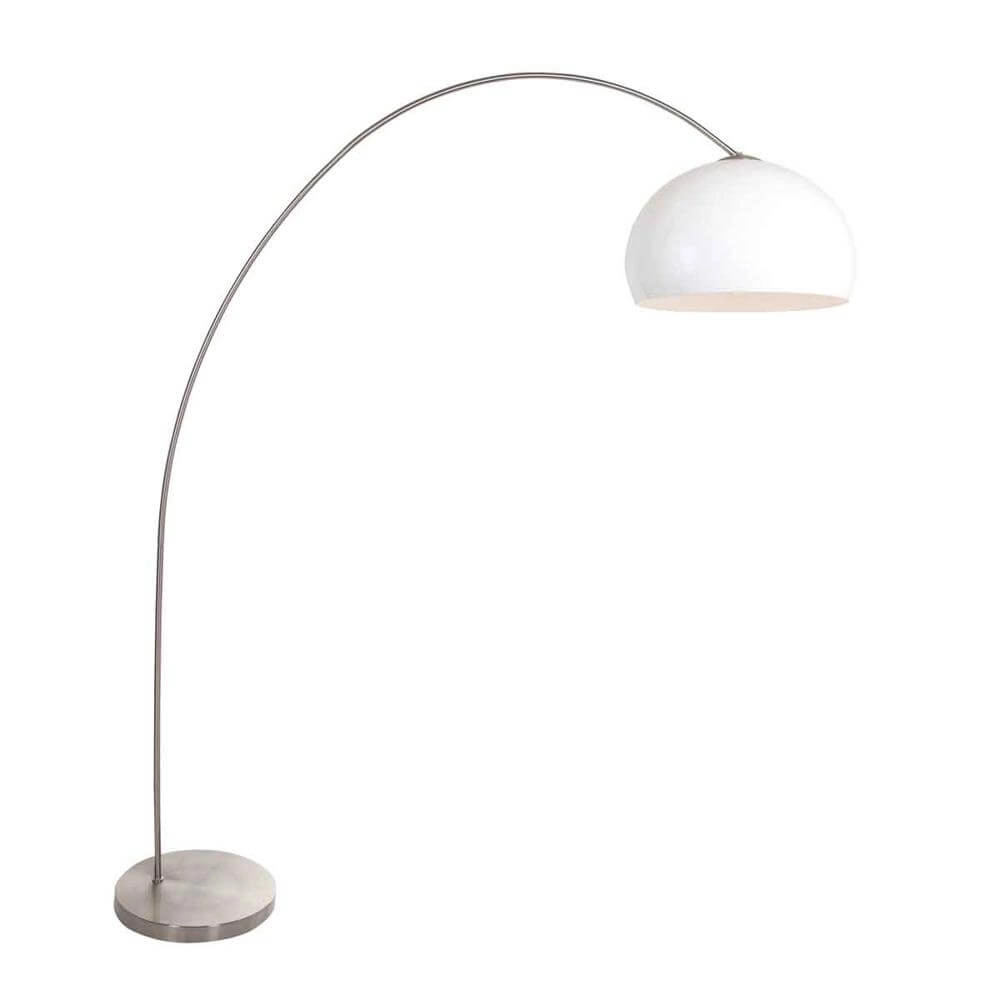 Bogenlampe Solva Metall mit weißem Kuppelschirm