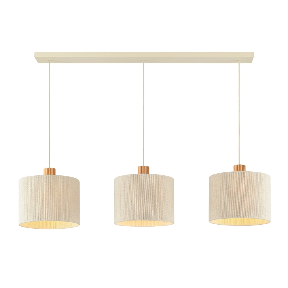 Beige Pendellampe Arlo Mit Holz-Japandi 3-Lampen