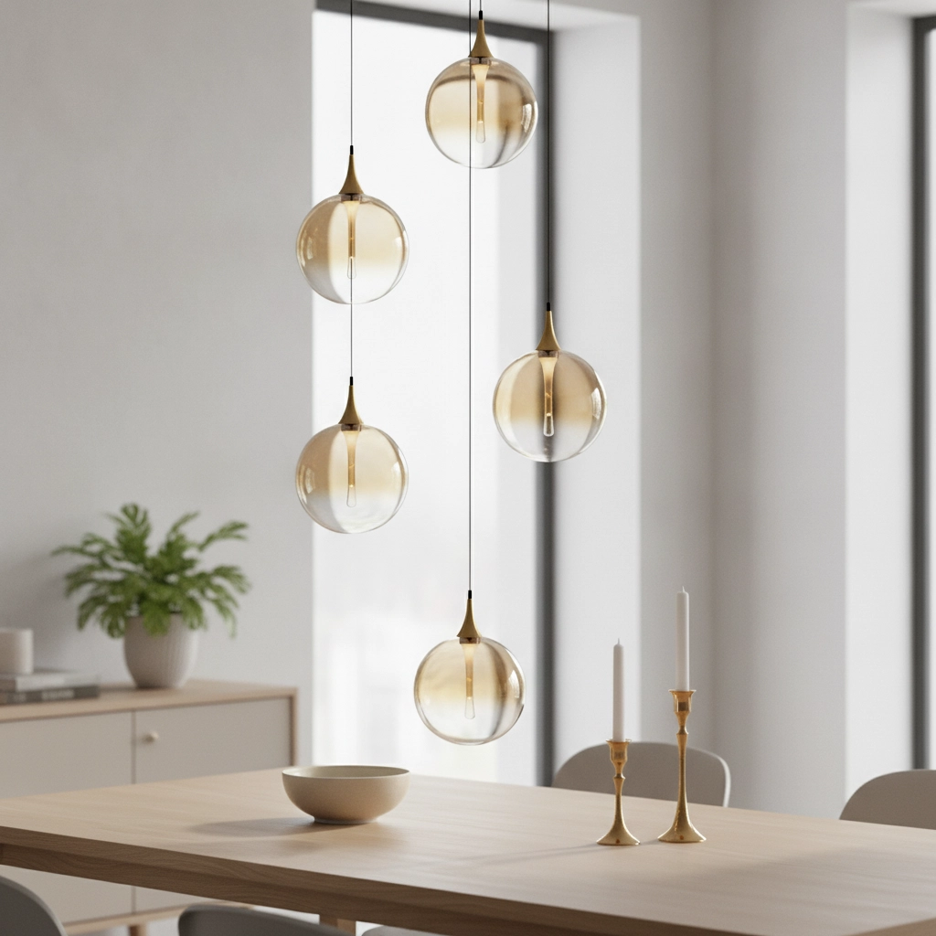 Pendelleuchte Orenda rundes 5-flammiges Braunglas