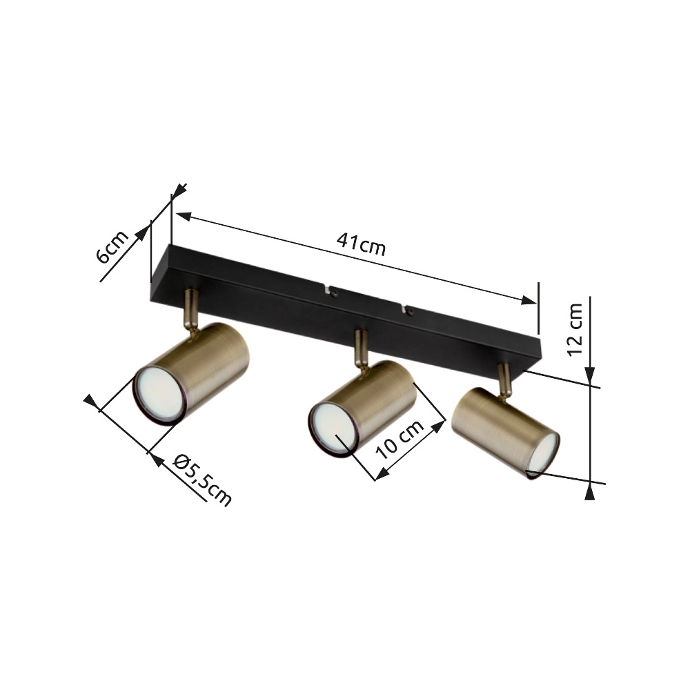 Deckenlampe 3-Leuchten Robby Schwarz mit Bronze Globo 9007371442980
