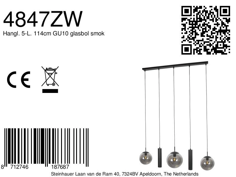 Design-Pendellampe Bollique 5-Licht Schwarz Steinhauer 8712746187687