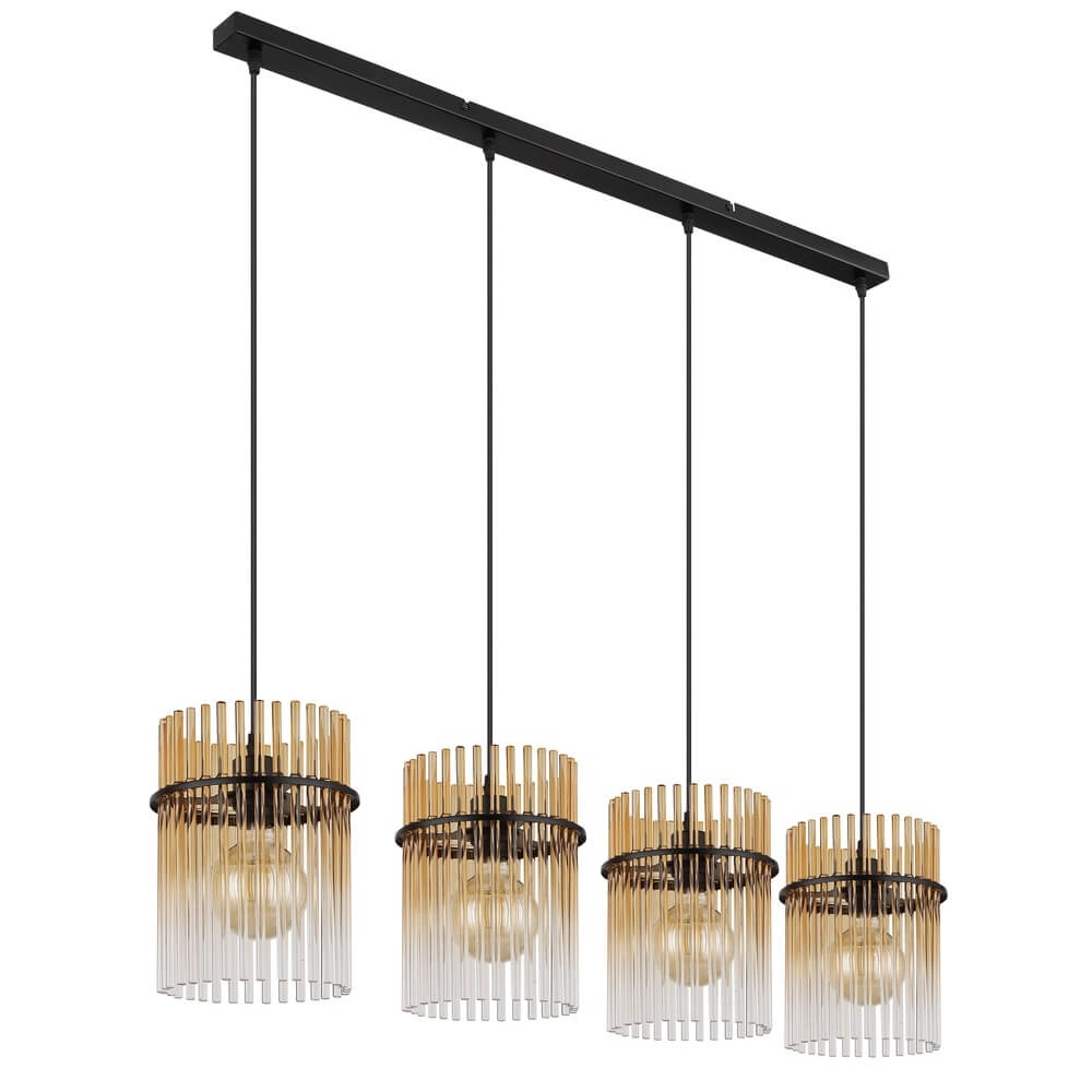 Schwarze Pendelleuchte Gorley mit Braunglas 4-flammig Globo 9007371474998