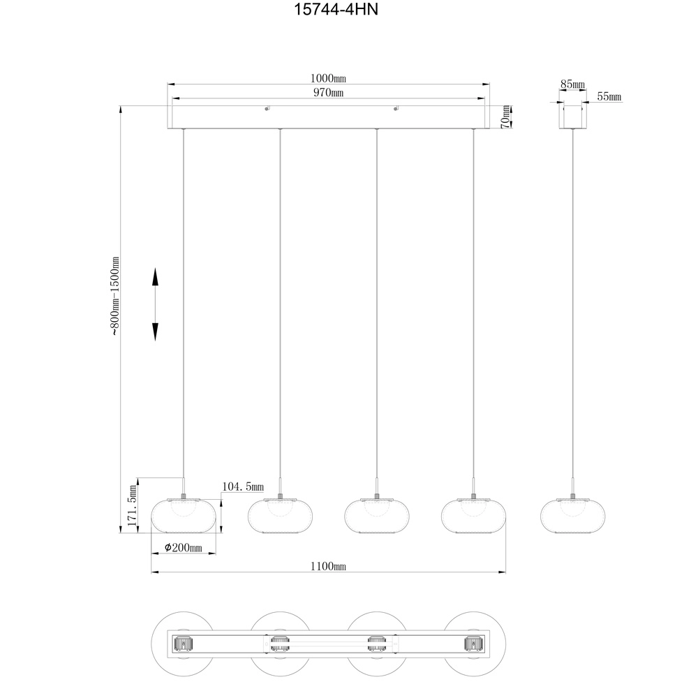 Design-Pendellampe Quintara 4-Light-Nickel Globo 9007371462322