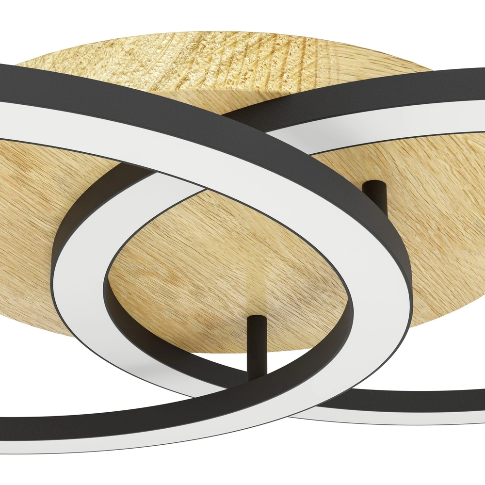 Zigbee-Deckenlampe Lomaltas-Z Schwarz mit Holzoptik – rund Eglo 9008606327898