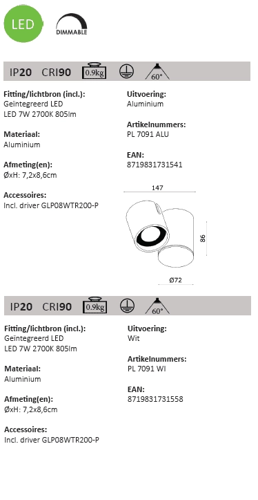 LED Wandscheinwerfer Mayen Weiß Artdelight 8719831731558