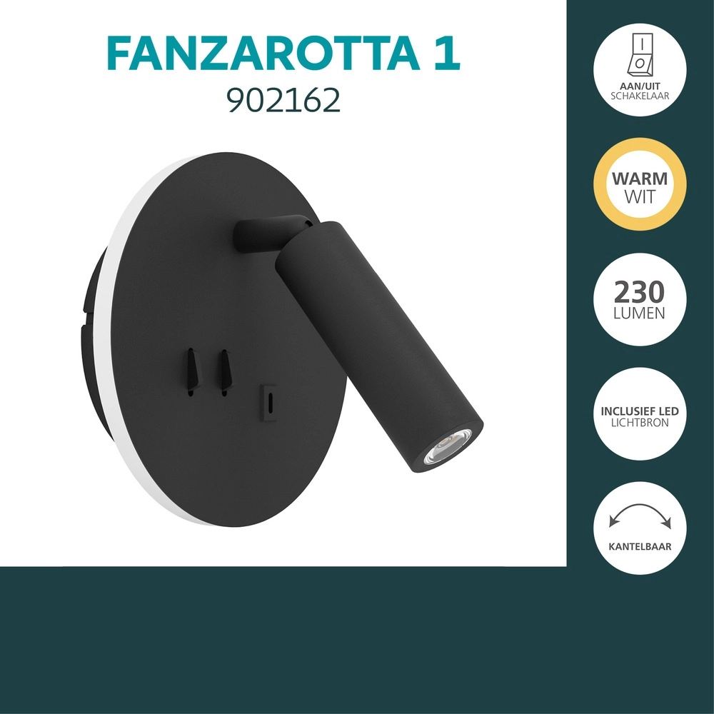 Nachttischlampe Fanzarotta 1 Schwarze Runde Eglo 9008606356829